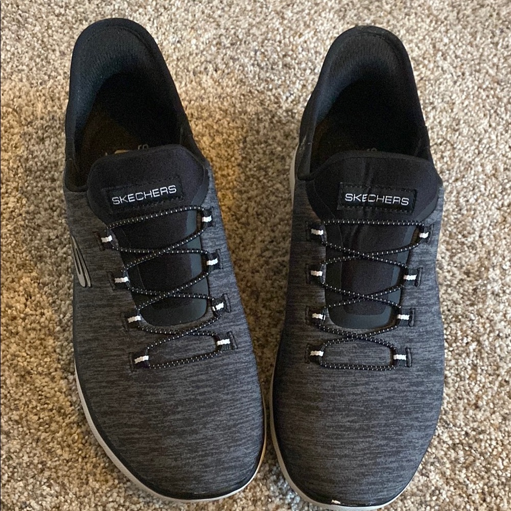 Skechers Black Athletic Shoes with Knit Upper and White Sole